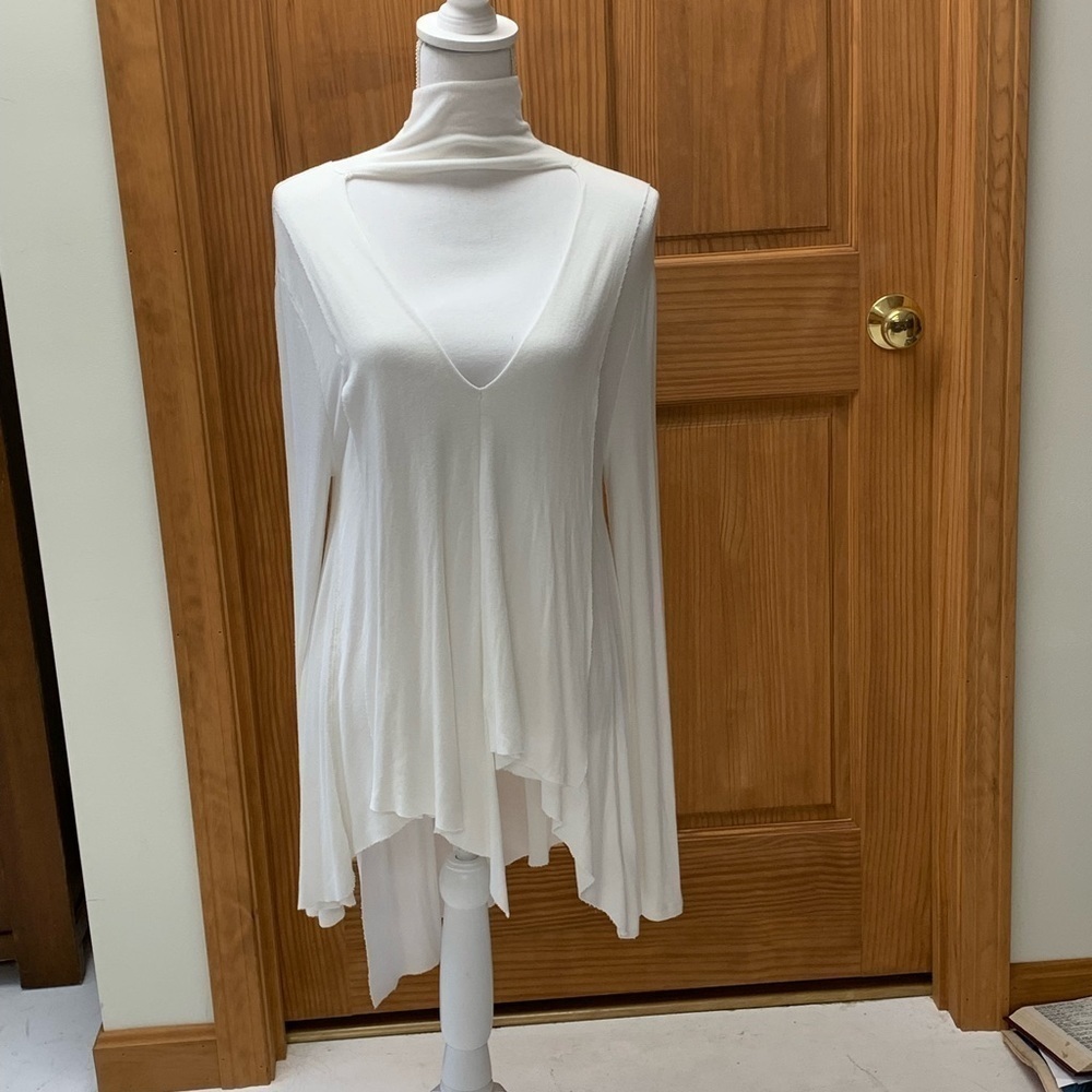 Free People long sleeve high neck top front cut out SM geo hem